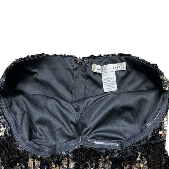 SOCIAL COUTURE Strapless Black and Gold Sequin Dress Size Large - Picture 5 of 9
